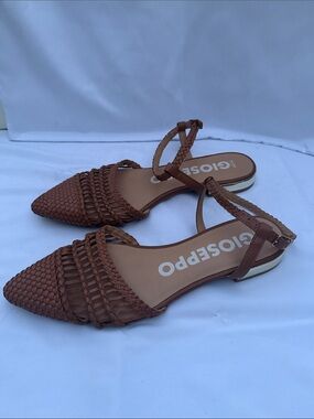 Gioseppo Brown Woven Pointed Toe Flats with Ankle Strap